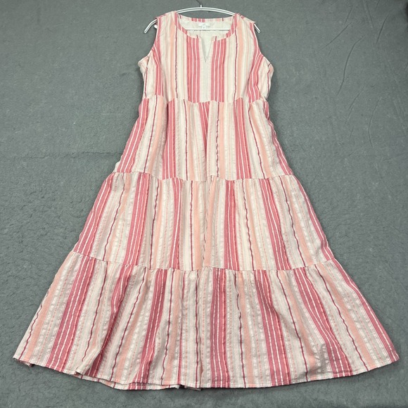J. Jill Dresses & Skirts - J Jill Dress Women's XL Pink Striped Sleeveless Lined Tiered Lined Maxi Boho
